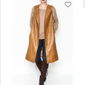 NWOT Long Faux Leather Belted Sleeveless Duster Vest